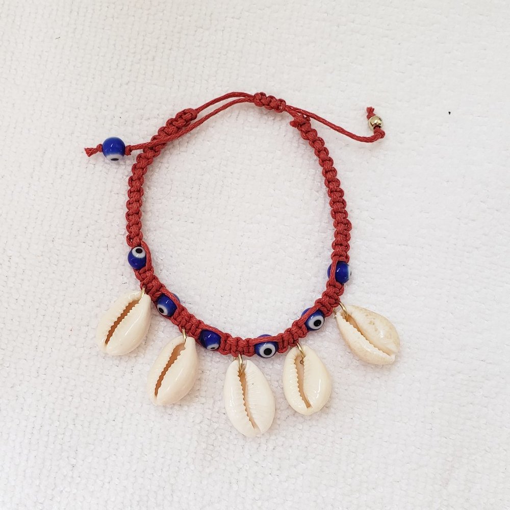 Red Adjustable Rope Seashell Bracelet